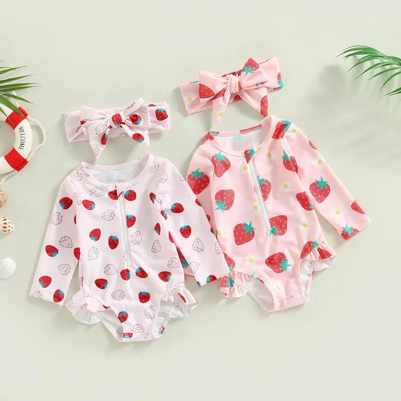Baby Girl 2 Pcs Long Sleeve Cute Swimwear Set