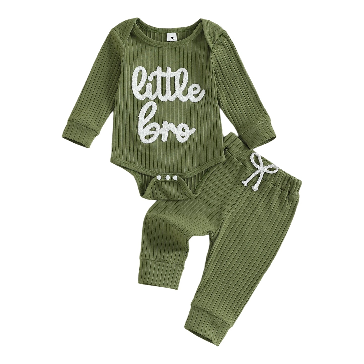 Baby Boy 2Pcs Fall Clothes Letter Little Bro Embroidery Long Sleeve Romper Solid Long Jogger Pants Outfit Set