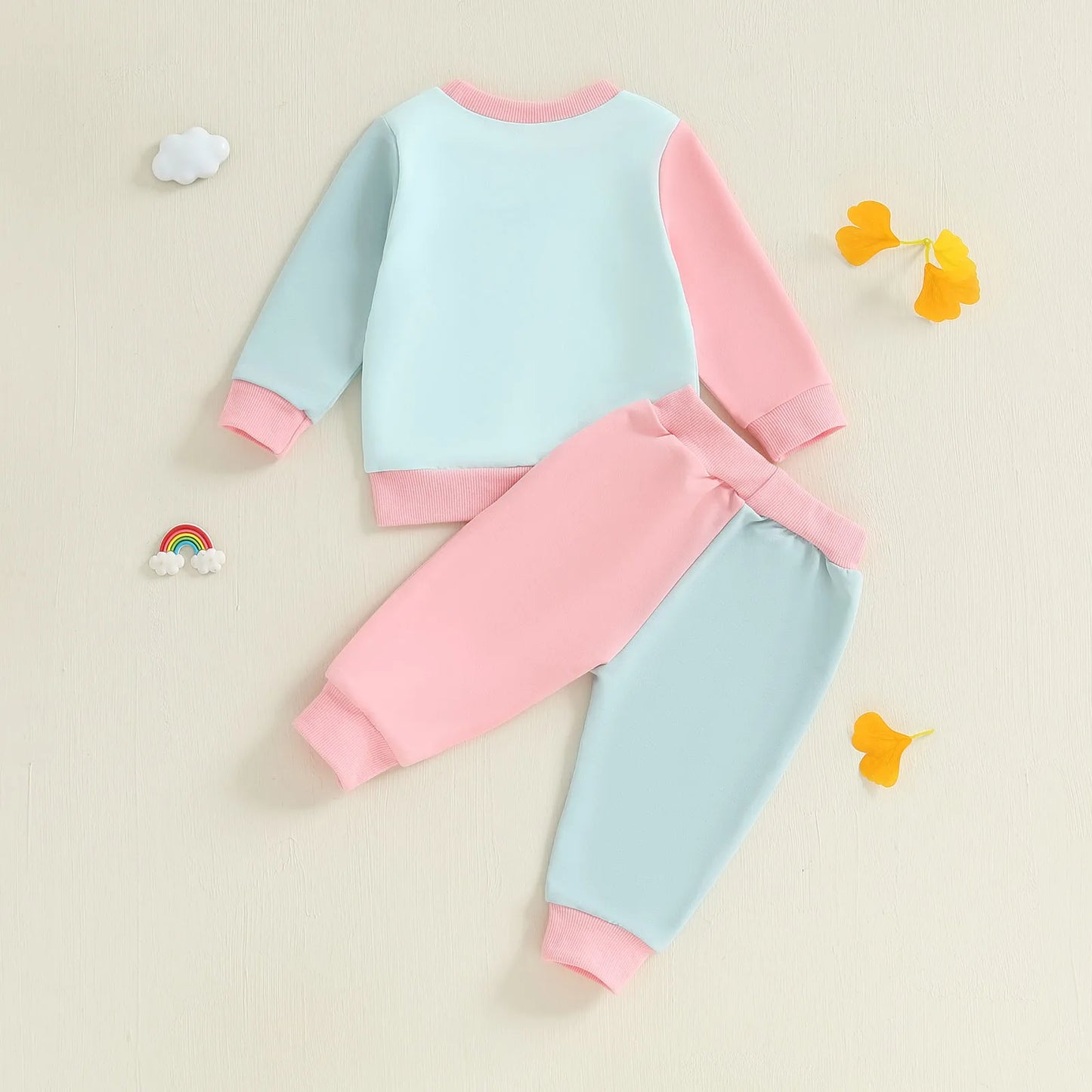Baby Toddler Girls 2Pcs Mama's Little Bestie Long Sleeve O Neck Contrast Color Top Drawstring Pants Jogger Set
