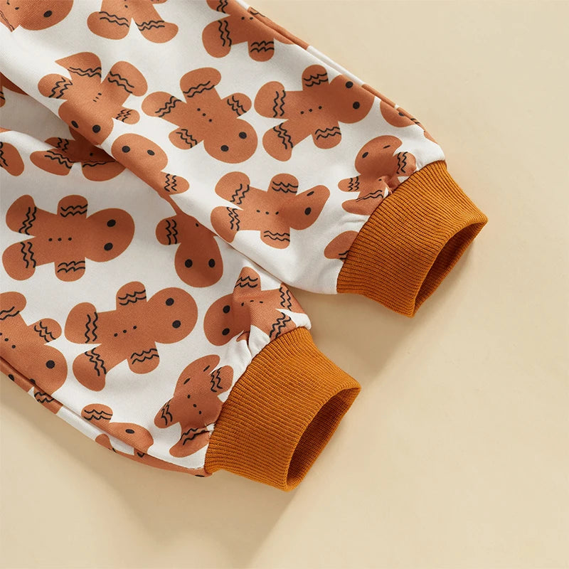 Baby Toddler Boys Girls 2Pcs Christmas Sets Long Sleeve Letter Gingerbread Man Embroidery Top Drawstring Pant Jogger Set