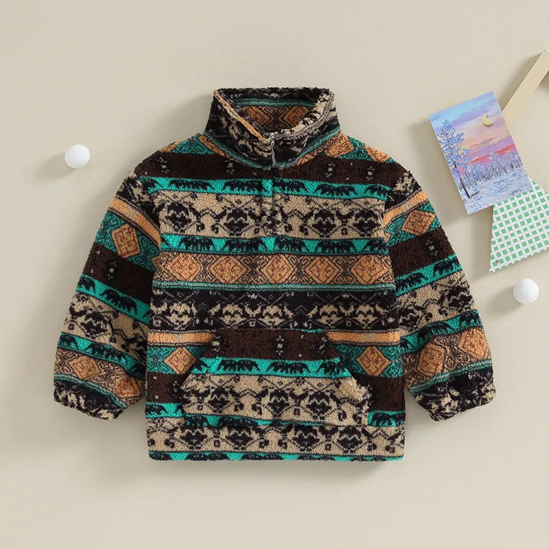 Toddler Kids Girls Boys Coat Long Sleeve Plush Fleece Jacket Half Zip Pullover Pocket Warm