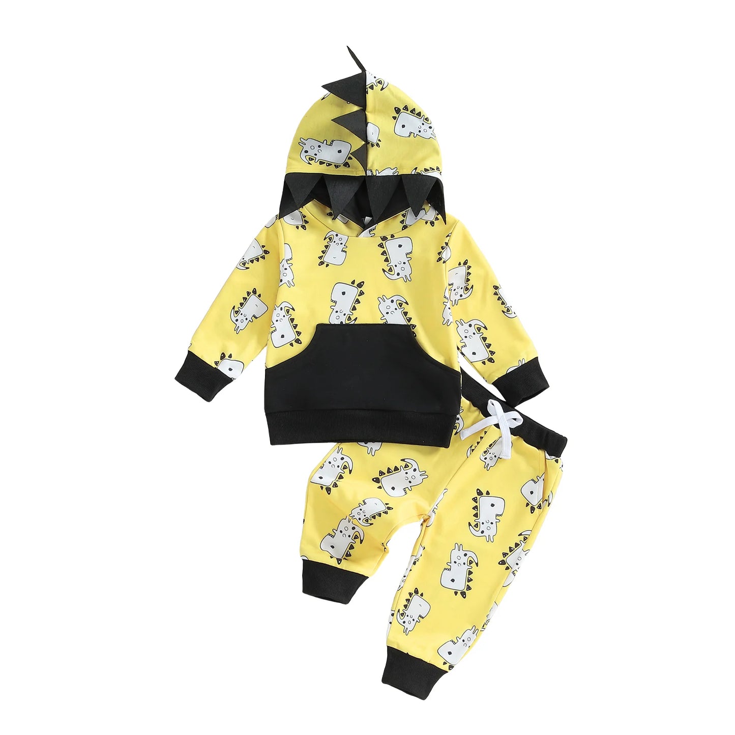 Baby Toddler Boy 2Pcs Fall Outfits Long Sleeve Animal Dinosaur Lemur Hoodies + Elastic Waist Stripe Pants 2Pcs Jogger Set