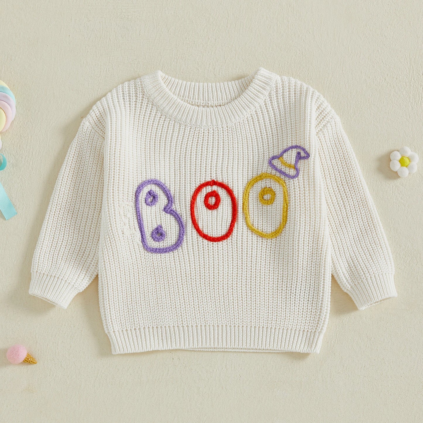 Baby Toddler Girls Boys Sweater Halloween Clothes Letter Boo Ghost Embroidery Long Sleeve Pullover Fall Top