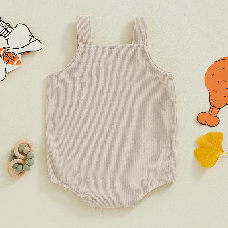 Baby Boys Girls Thanksgiving Overalls Romper Football Turkey Embroidery Sleeveless Square Neck Jumpsuit