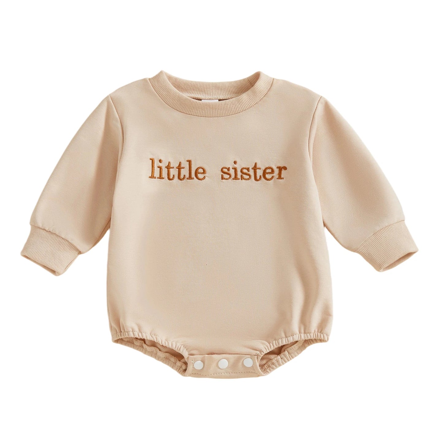 Baby Girls Boys Little Brother Sister Fall Romper Letter Embroidery Long Sleeve Round Neck Bubble Jumpsuit
