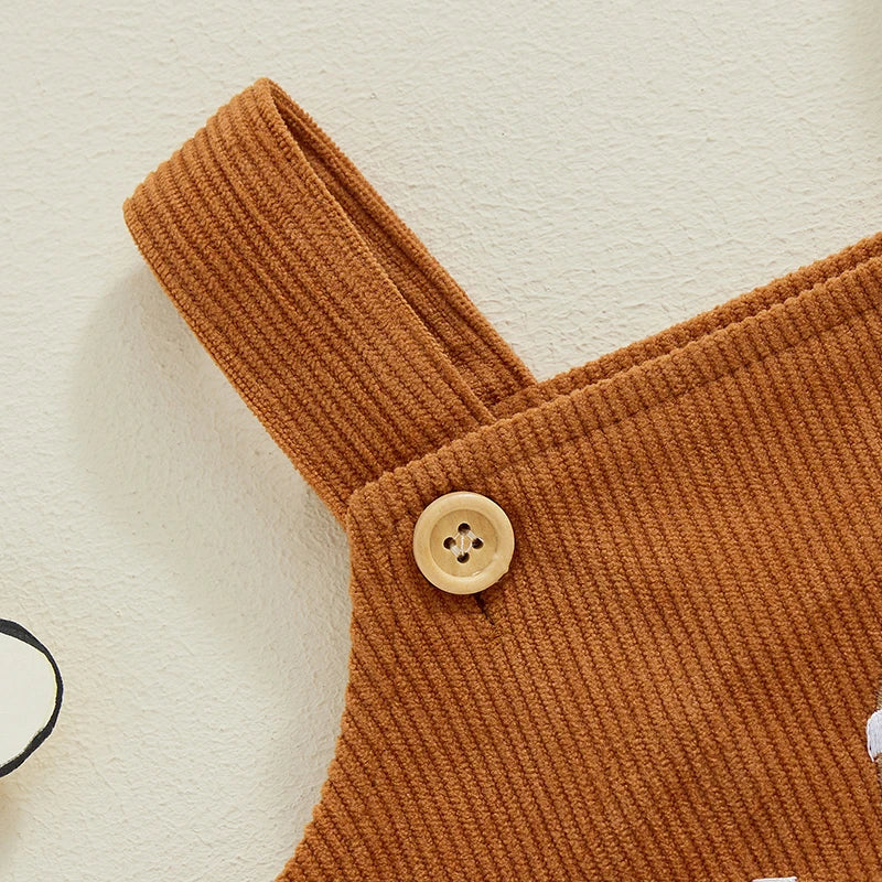Baby Boys Girls Thanksgiving Overalls Romper Football Turkey Embroidery Sleeveless Square Neck Jumpsuit