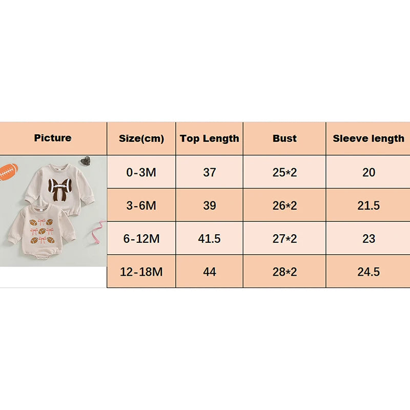 Baby Girl Bubble Romper Long Sleeve Crew Neck Bow Football Print Fall Jumpsuit