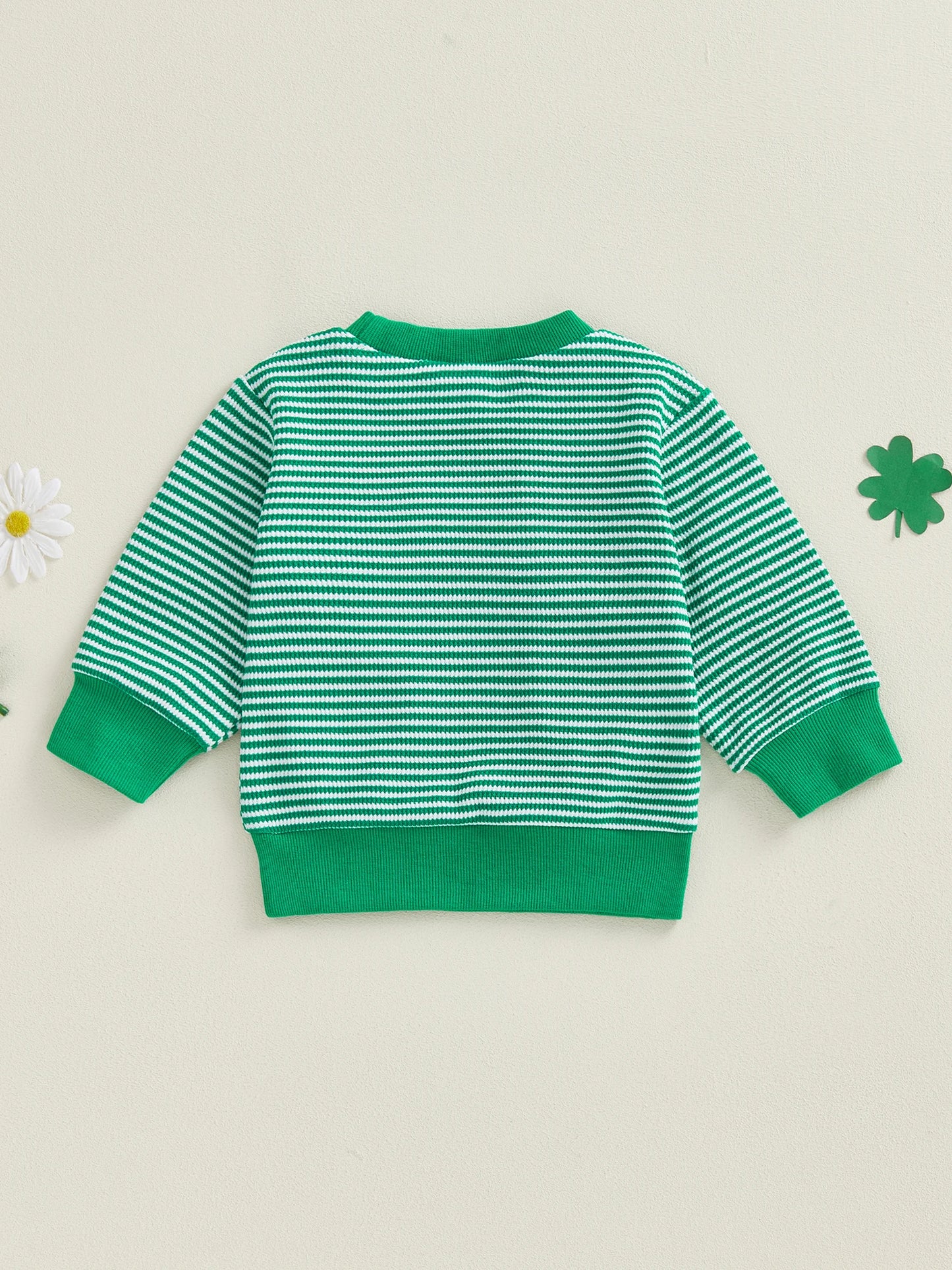 Baby Toddler Boy Girl Shamrock Embroidery Striped Pullover Crew Neck Long Sleeve Spring Top for St. Patrick's Day