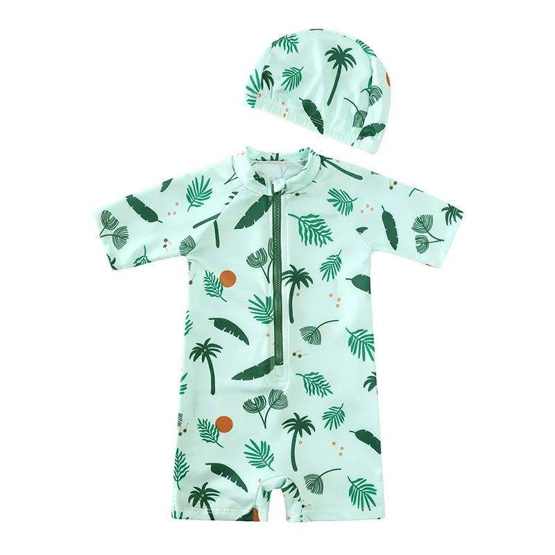 Boys Printed Zip Up Swimsuit