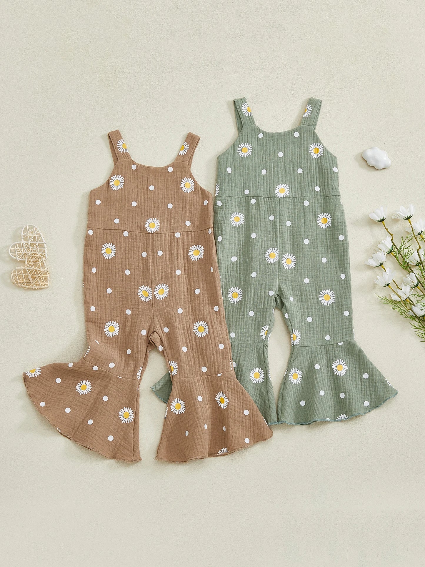 Baby Toddler Girls Summer Overalls Infants Sleeveless Daisy Floral Print Suspender Flared Pants