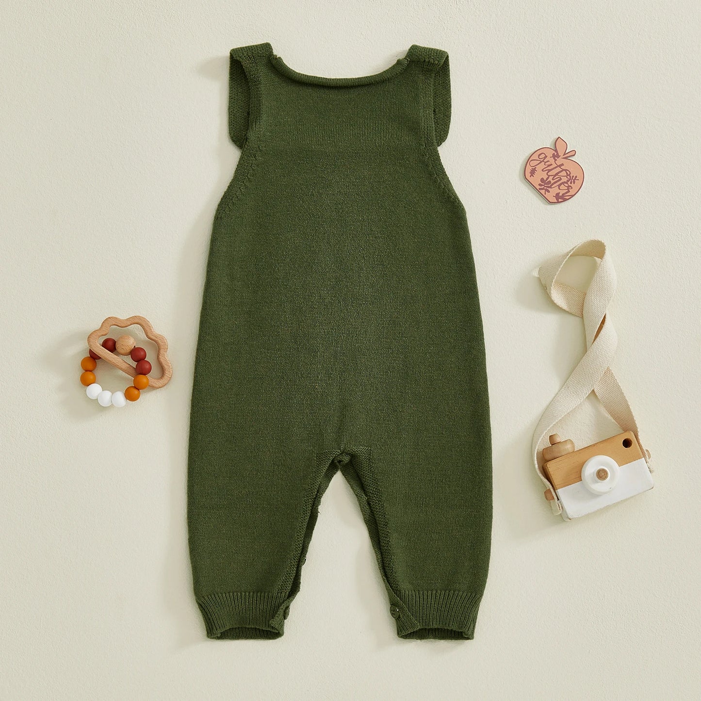 Baby Boys Girls Knit Jumpsuit Sleeveless Square Neck Solid Color Rompers Overalls