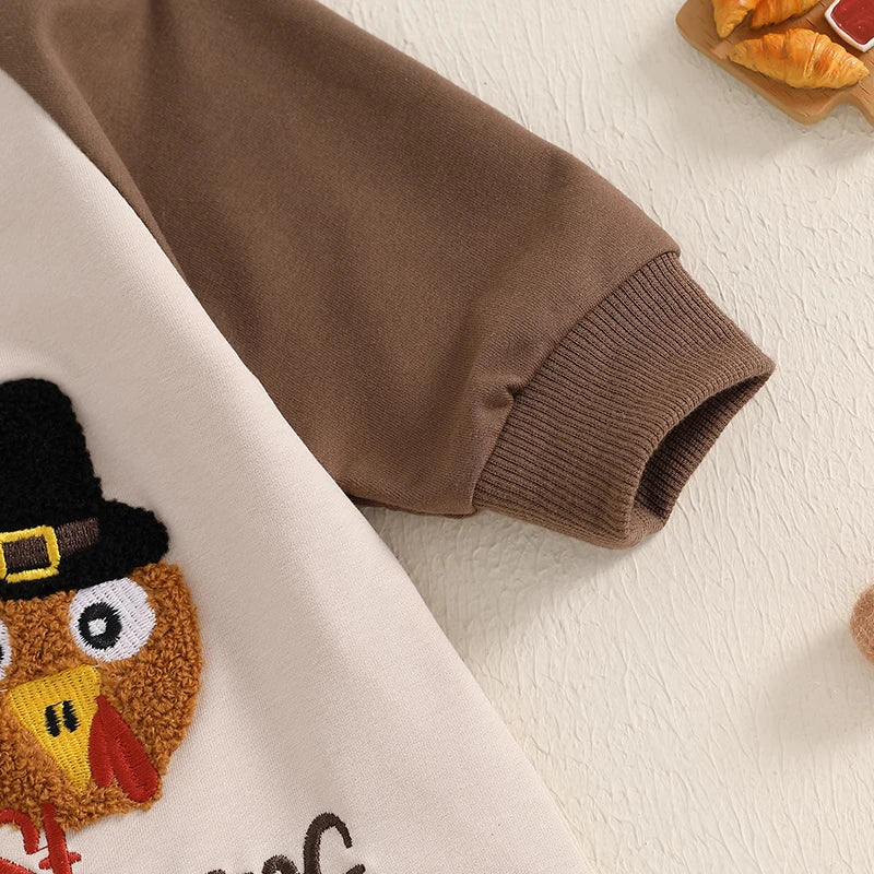 Baby Boy My First Thanksgiving Romper Casual Turkey Letter Embroidery Long Sleeve Jumpsuit