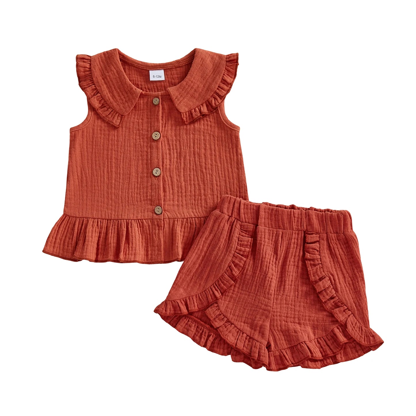 Baby Toddler Girl 2Pcs Summer Outfit Solid Color Pleated Doll Collar Sleeveless Tank Top Elastic Waist Shorts 2Pcs Clothes Set