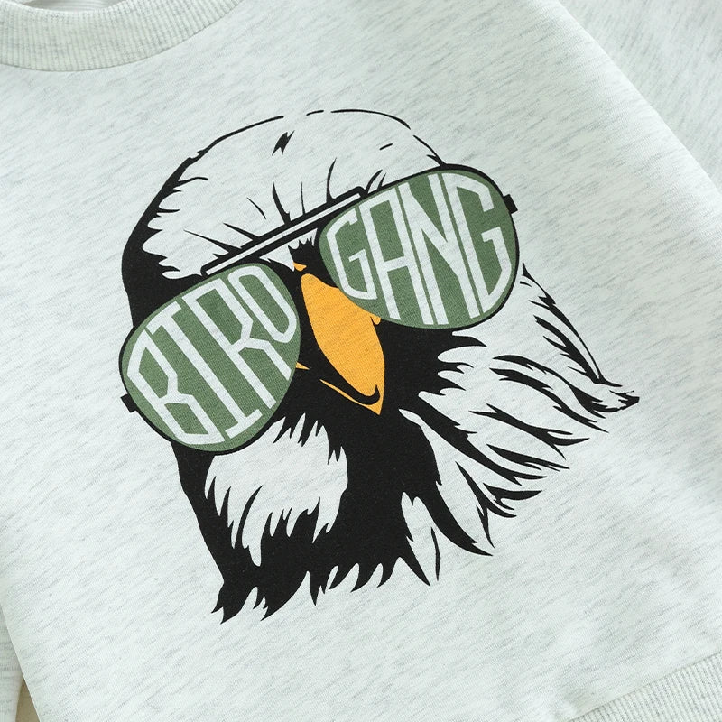 Toddler Baby Boy 2Pcs Football Bird Gang Outfits Birds Eagles Sunglasses Long Sleeve Top Jogger Pants Set