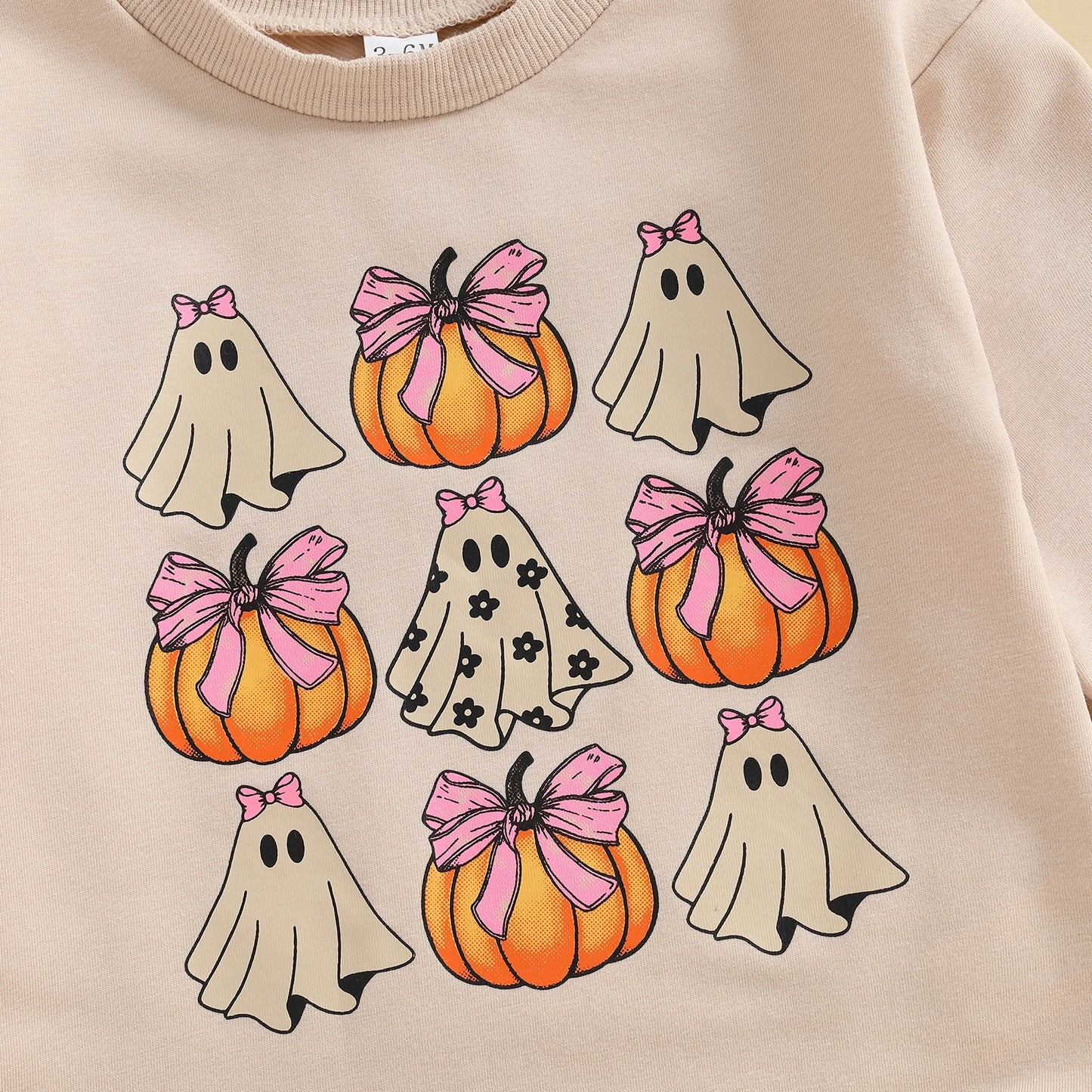 Baby Girl Halloween Bodysuit Long Sleeve Bow Ghost Pumpkin Print Bubble Romper Fall Playsuit