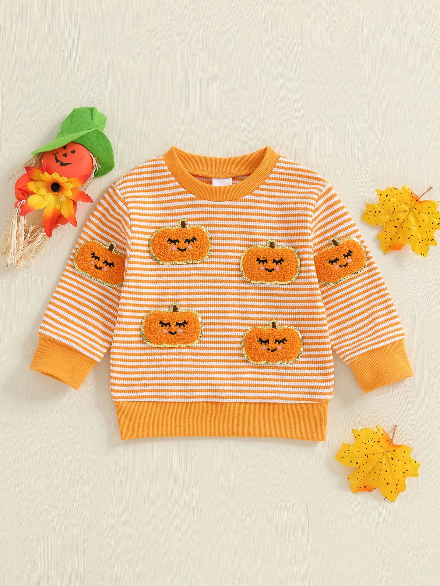 Baby Toddler Girls Boys Long Sleeve Crew Neck Ghost Pumpkin Striped Pullover Halloween Top Clothes