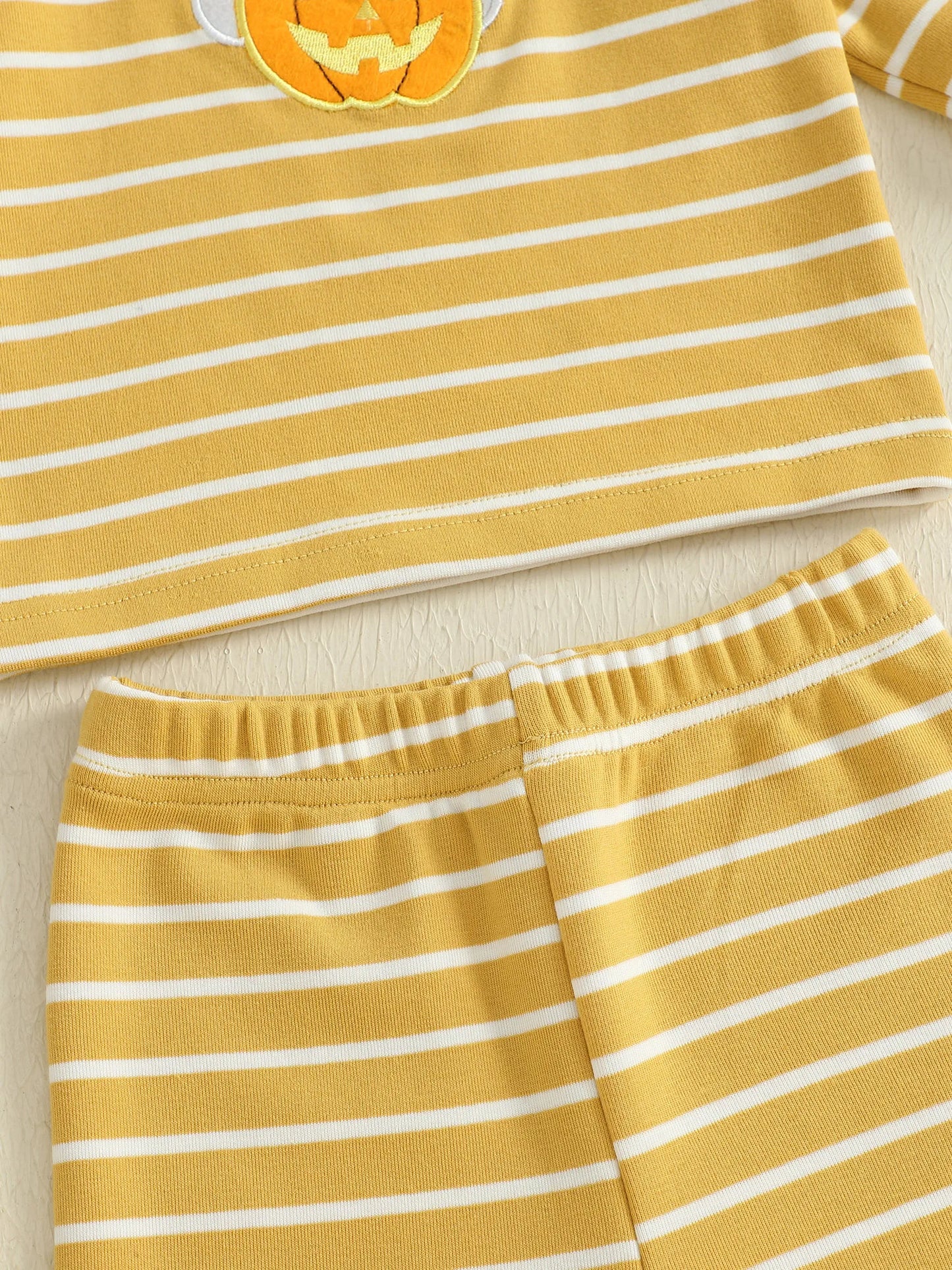 Baby Toddler Girls Boys 2Pcs Halloween Pajamas Set Long Sleeve Embroidery Pumpkin Ghost Top with Striped Pants Sleepwear