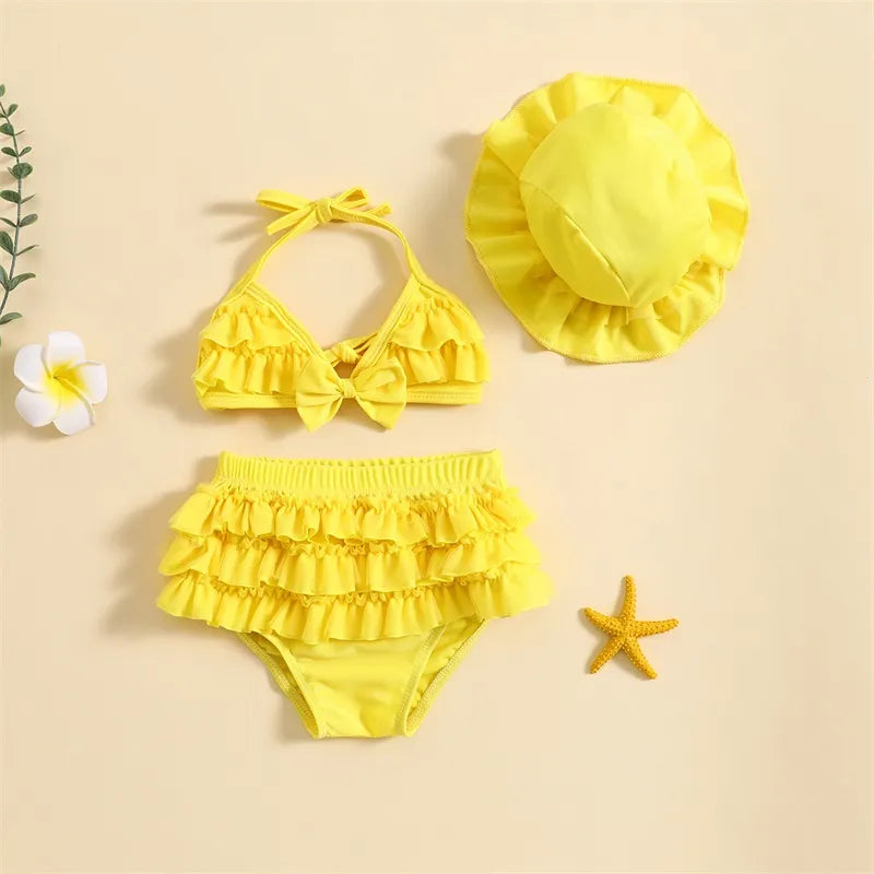 Baby Girls Cute Frill Swimsuit With Hat