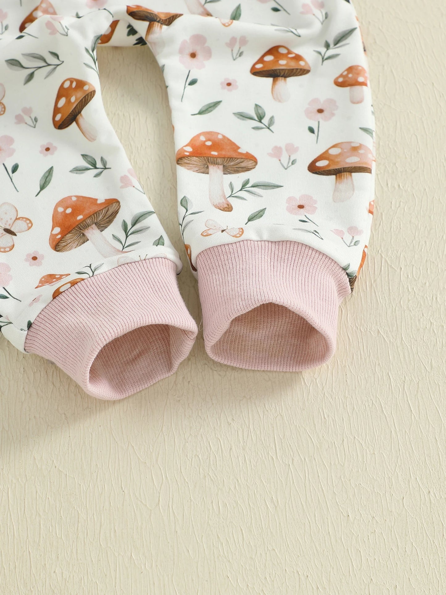 Baby Toddler Girl 2Pcs Fall Outfit Long Sleeve Mushroom Floral Print Top + Pants Jogger Set Clothes