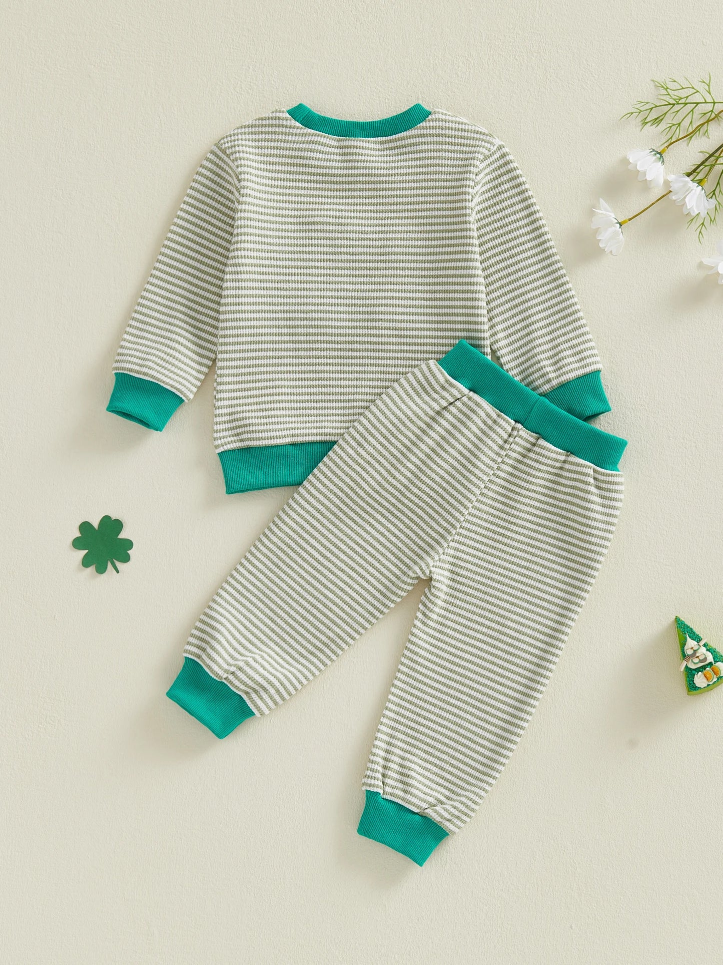 Baby Toddler Boys Girls 2Pcs Lucky Babe St. Patrick's Day Irish Outfit Striped Letter Embroidered Long Sleeve Top and Pants Jogger Set