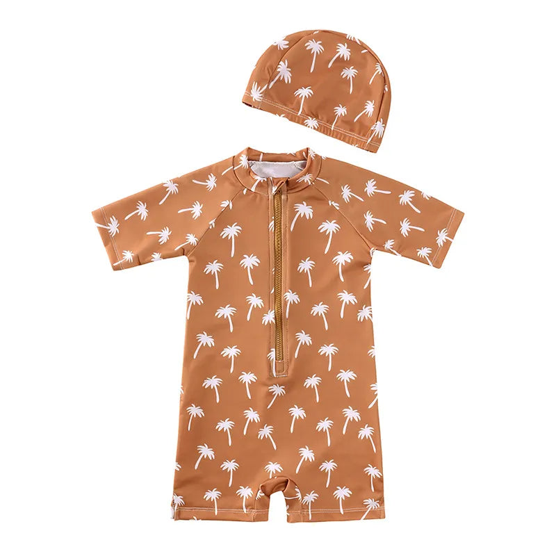 Boys Printed Zip Up Swimsuit