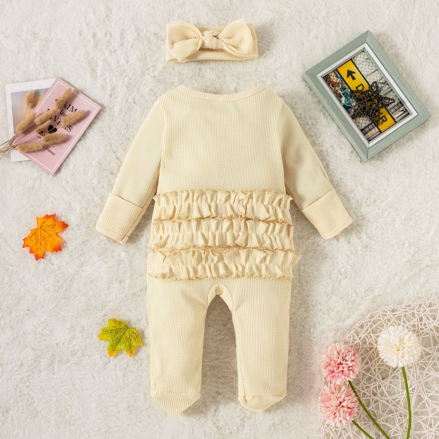 Ruffle Footed Jumpsuit Romper with Headband Set
