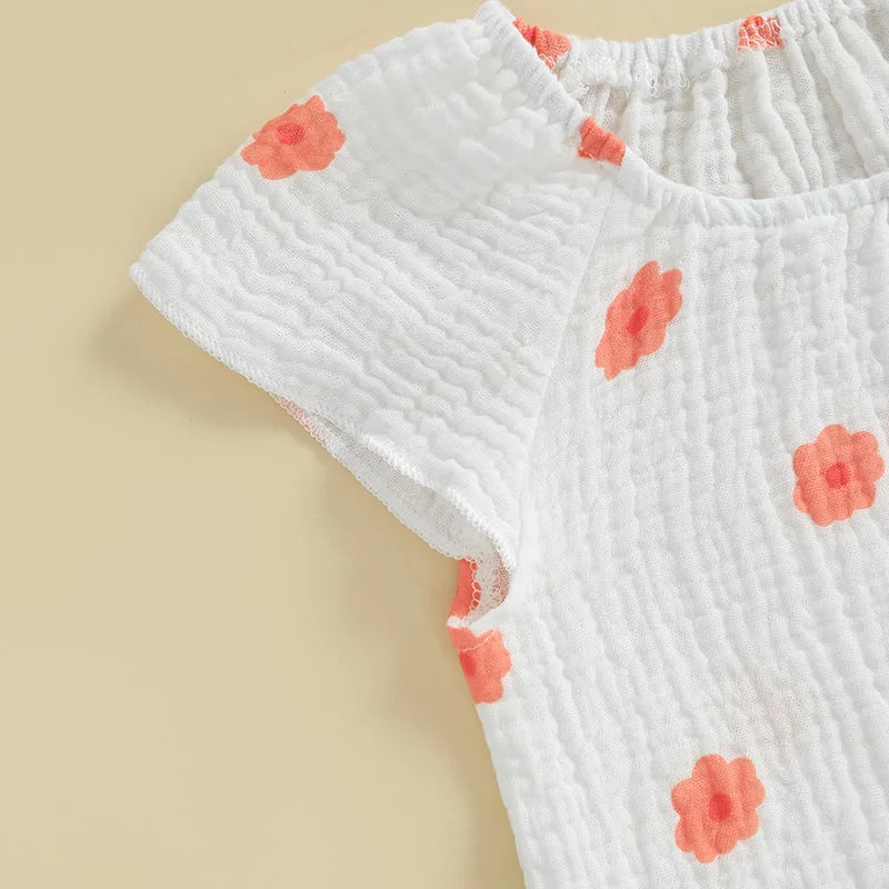 Baby Toddler Girls 2Pcs Floral Outfit Cap Sleeve T-shirt Top Elastic Waist Ruffle Shorts Summer Set