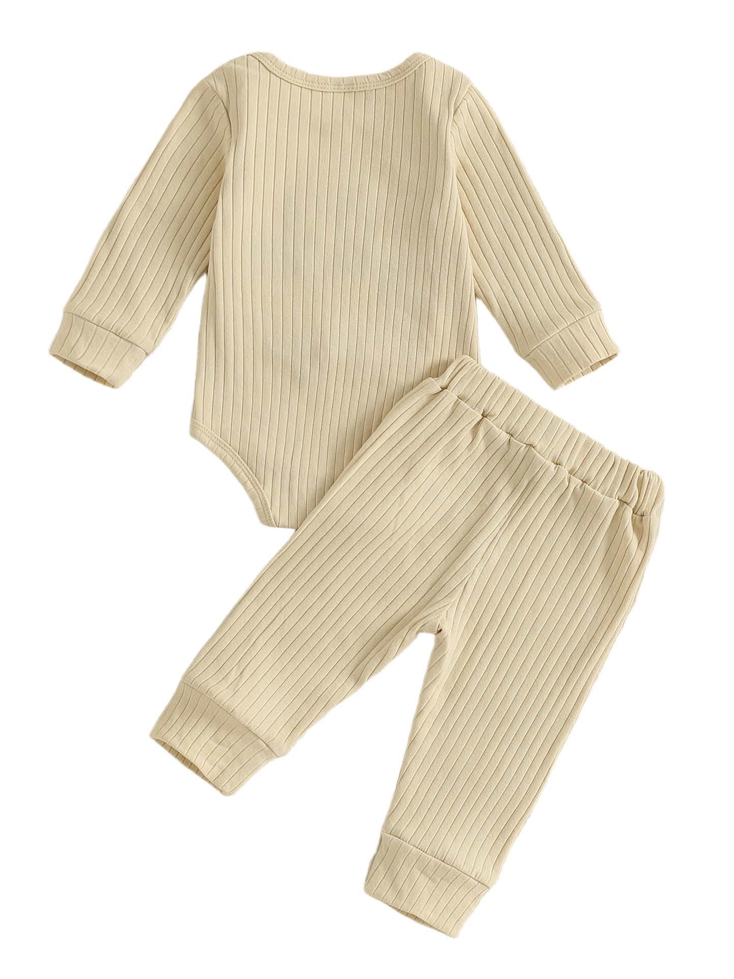 Baby Boy 2Pcs Fall Clothes Letter Little Bro Embroidery Long Sleeve Romper Solid Long Jogger Pants Outfit Set