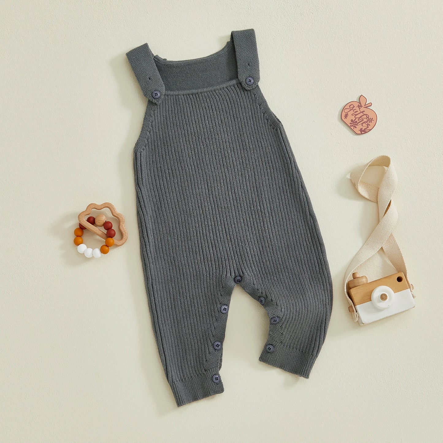 Baby Boys Girls Knit Jumpsuit Sleeveless Square Neck Solid Color Rompers Overalls