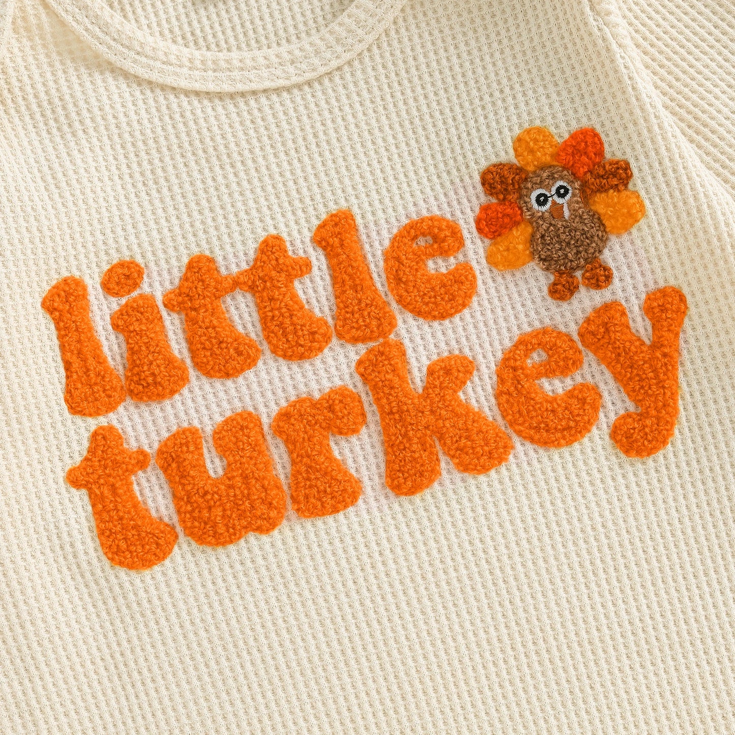 Baby Boys Girls 2Pcs Little Turkey Thanksgiving Outfit Long Sleeve Crew Neck Letter Turkey Embroidery Full Length Romper with Hat Set