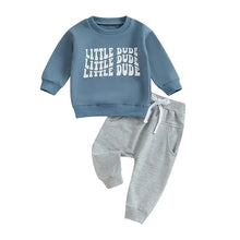 Load image into Gallery viewer, Baby Toddler Boy 2Pcs Fall Outfits Long Sleeve Letter Little Dude Print Pullover + Elastic Waist Pants Set
