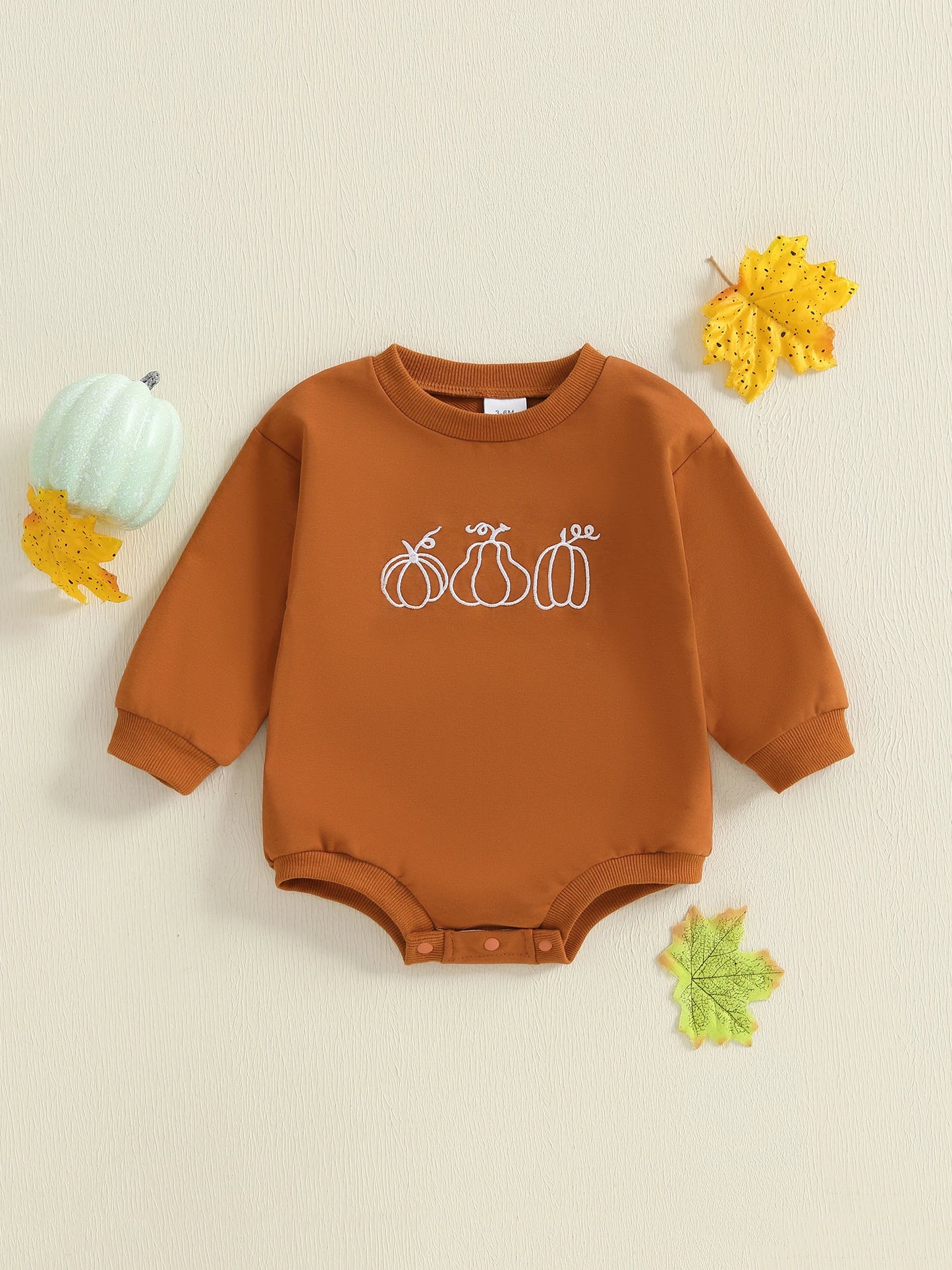 Baby Boys Girls Halloween Thanksgiving Fall Bubble Romper Casual Pumpkin Embroidery Long Sleeve Jumpsuit Toddler Cute Clothes