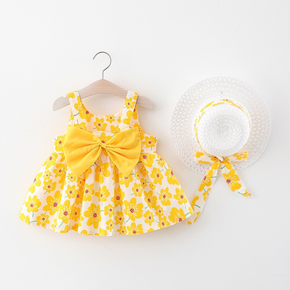 Summer Flower Girl Dress With Hat Set