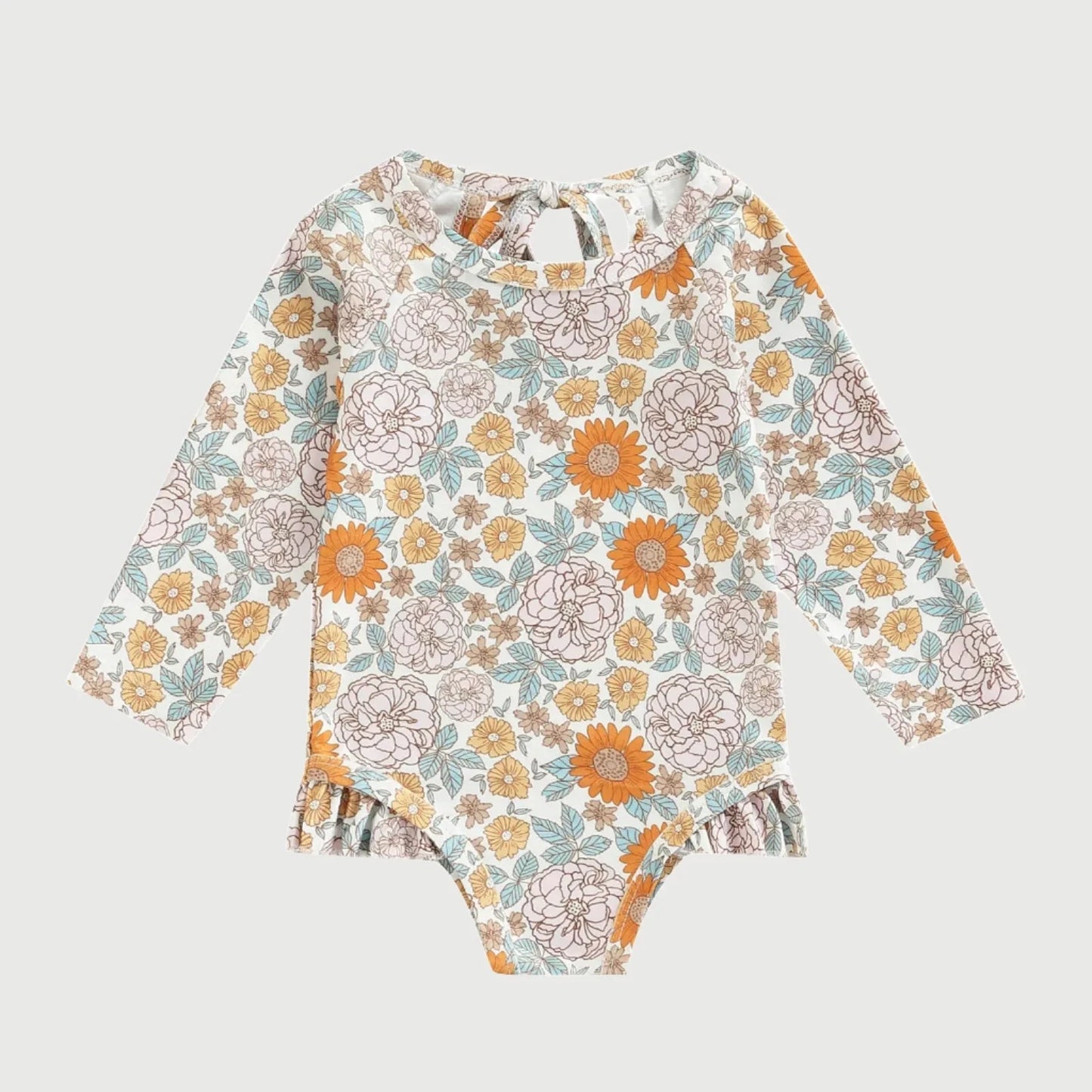Long Sleeve Printed Ruffle Swimsuit