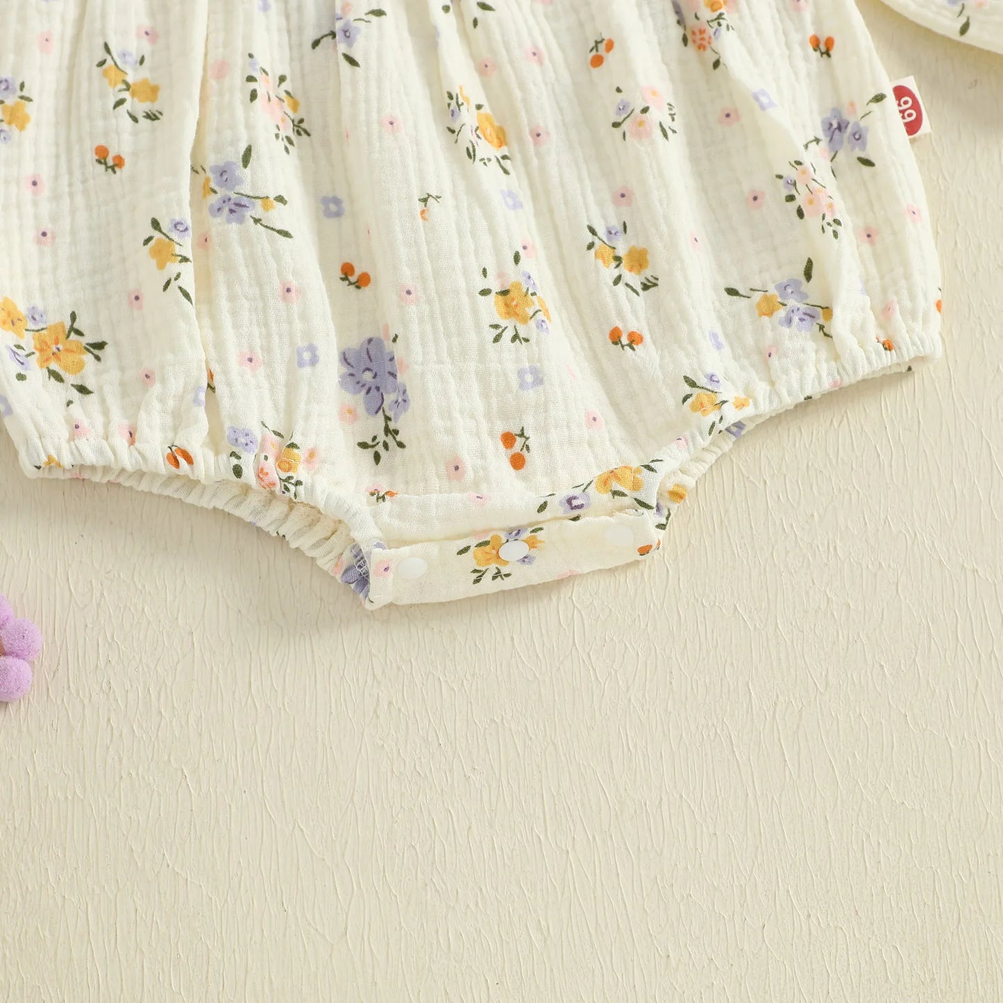 Baby Girl Fall Bubble Romper Floral Print Long Sleeve Frill Mock Neck Ruffled Jumpsuit