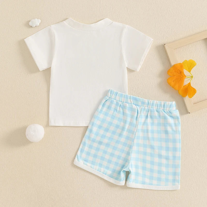 Toddler 2Pcs Baby Boy Summer Outfits Short Sleeve Golf Embroidery T-Shirt + Plaid Shorts Set Clothes
