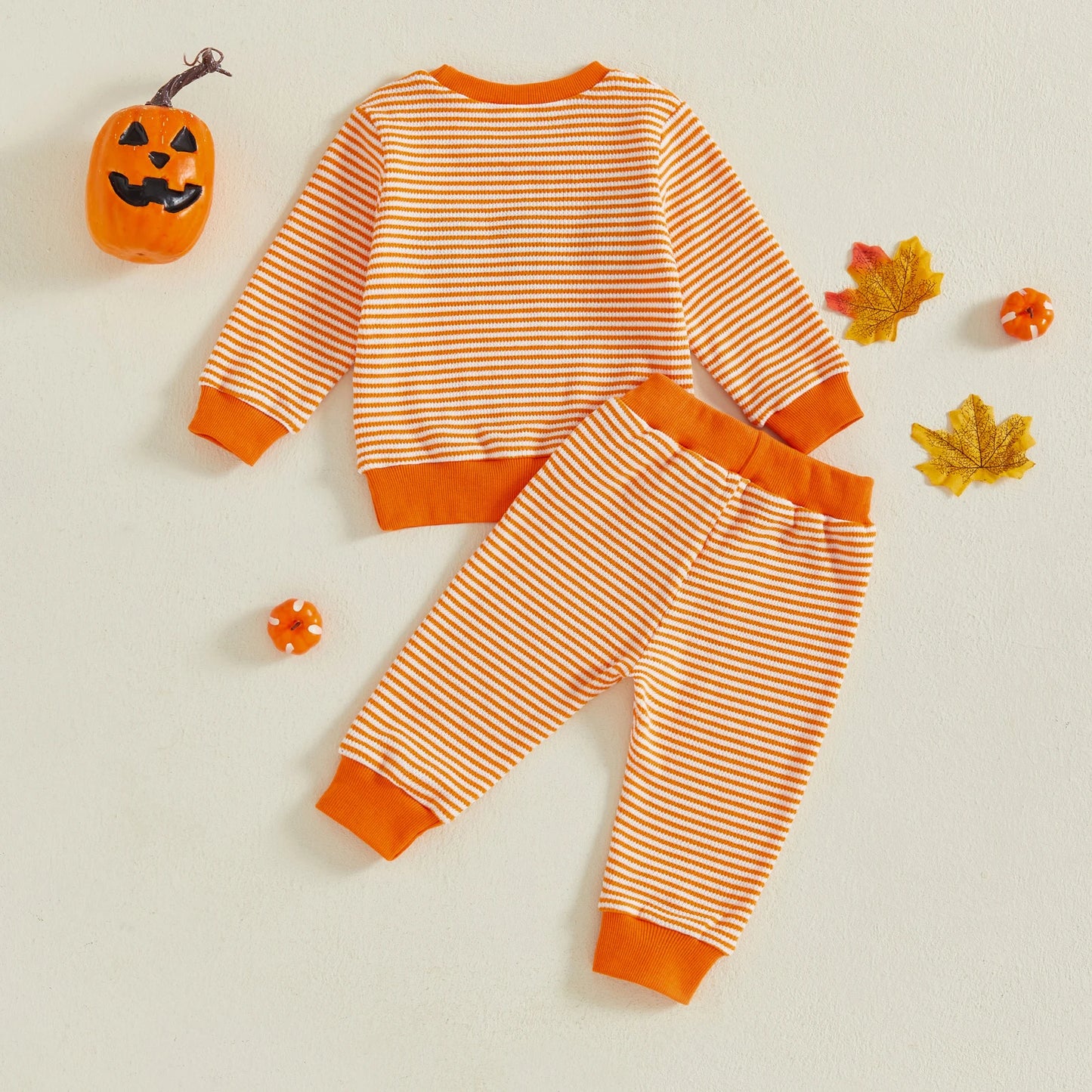 Baby Toddler Girls Boys 2Pcs Striped Set Halloween Ghost Embroidery Long Sleeve Pullover Top with Jogger Pants Fall Outfit