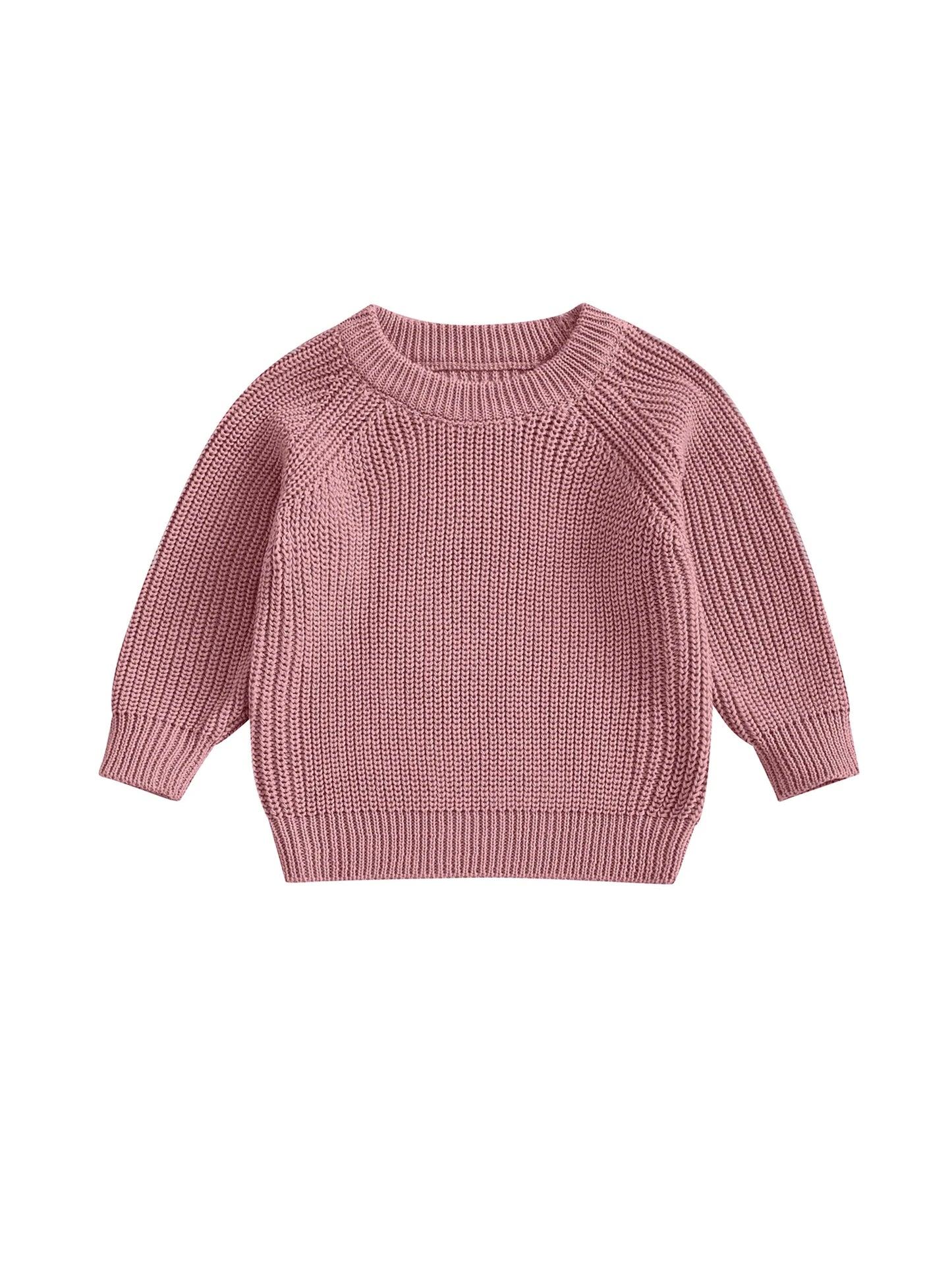 Baby Toddler Boys Girls Knit Sweater Long Sleeve Round Neck Solid Color Pullover Fall Top