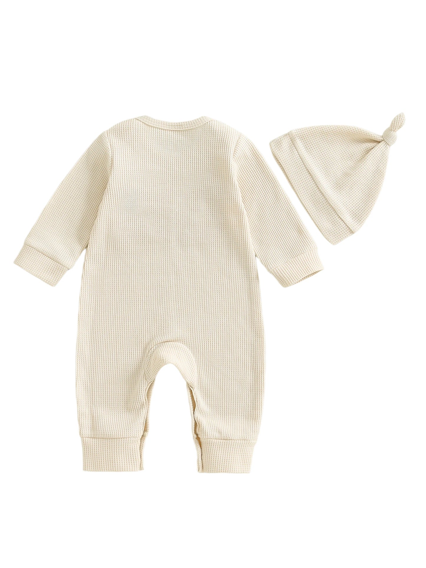 Baby Boys Girls 2Pcs Little Turkey Thanksgiving Outfit Long Sleeve Crew Neck Letter Turkey Embroidery Full Length Romper with Hat Set