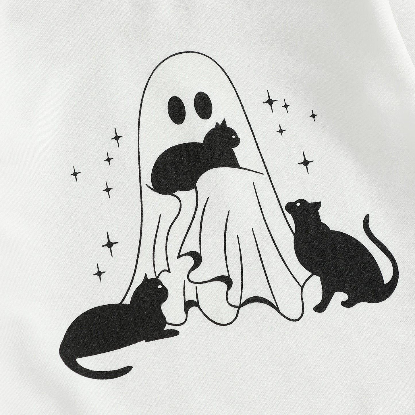 Baby Boys Girls Halloween Bubble Romper Long Sleeve Round Neck Black Cat Ghost Print Romper Fall Playsuit