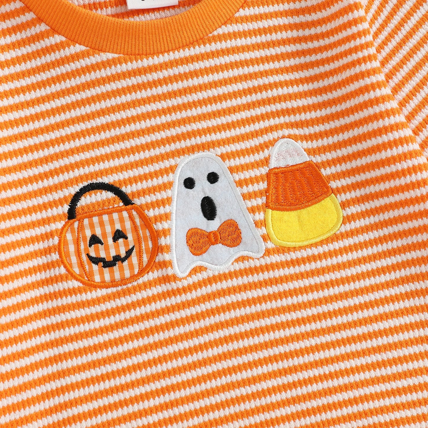 Baby Girls Boys Halloween Romper Long Sleeve Crew Neck Pumpkin Ghost Embroidery Bodysuit Fall