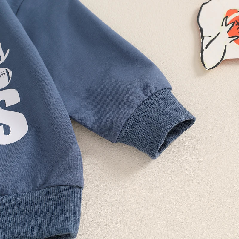 Baby Toddler Boys 2Pcs Sundays Are For the Boys / Team Dino / I'm Just Here For The Snacks / Fall Outfit Letter / Birds Football Print Long Sleeve Top Elastic Waist Pants Set