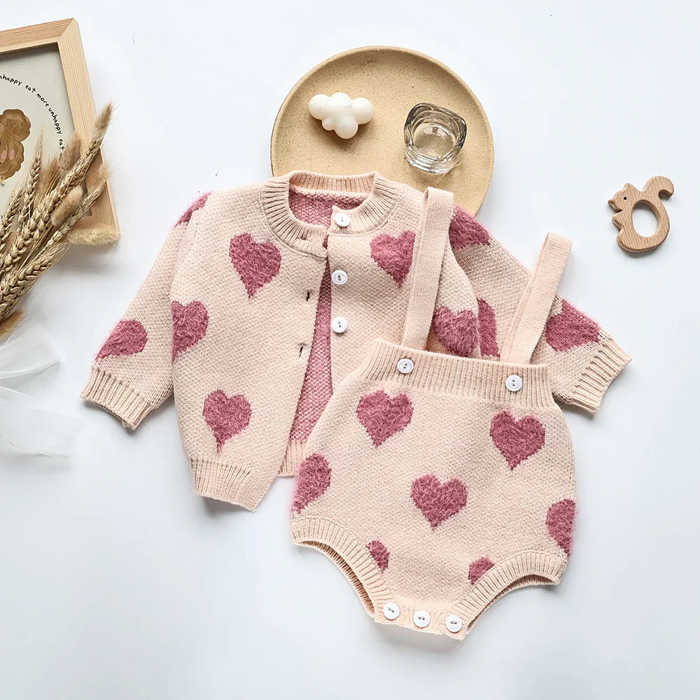 Heart Print 2 Piece Sweater Set