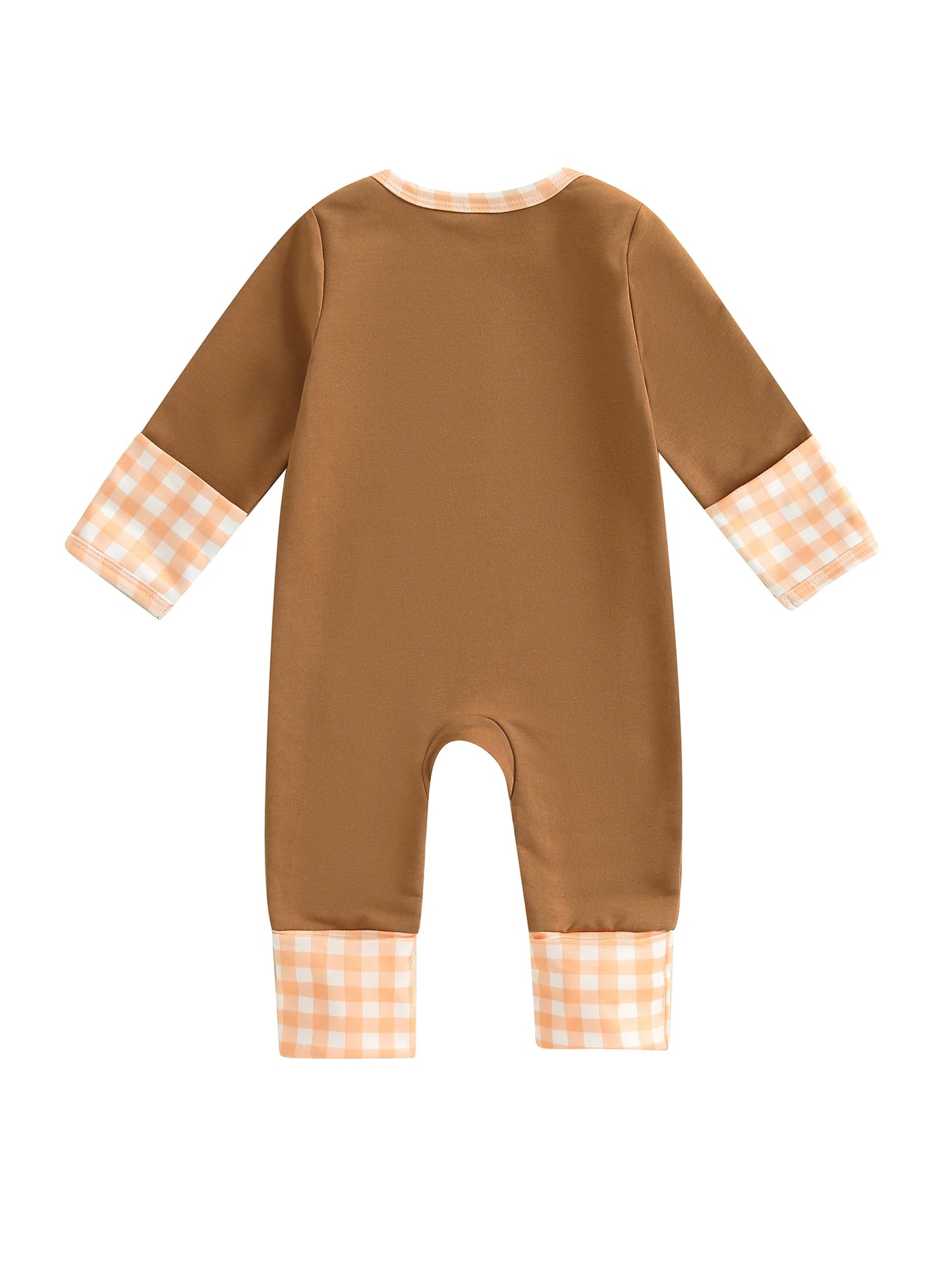 Baby Boys Halloween Romper Pumpkin Dog Embroidery Long Sleeve Round Neck Plaid Jumpsuit