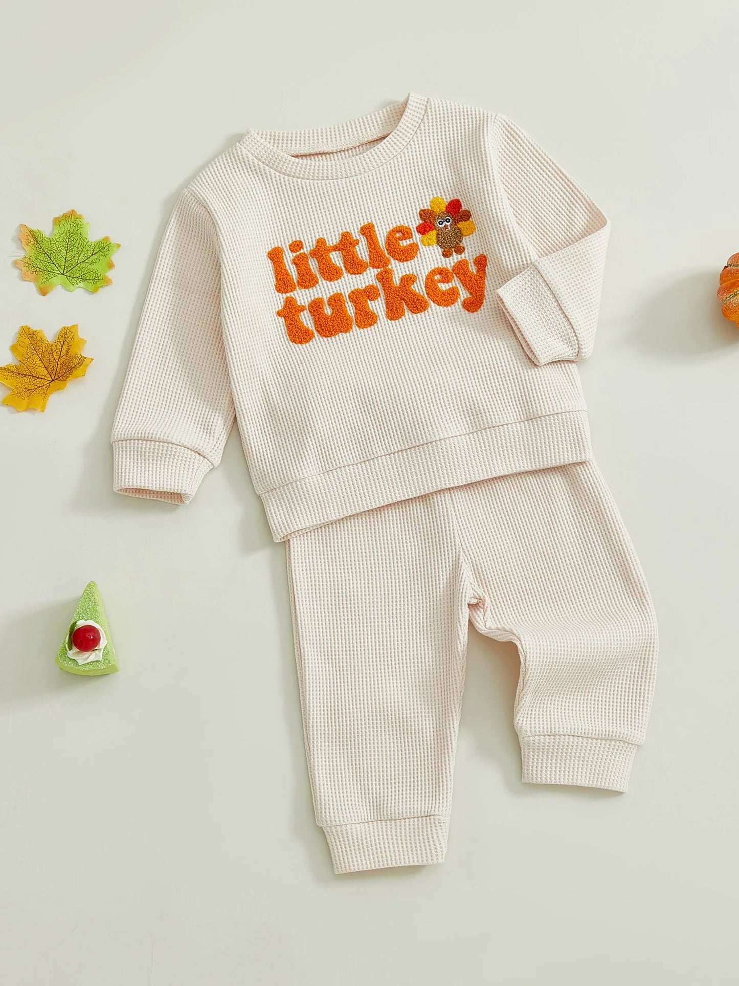 Baby Toddler Boy s2Pcs Little Turkey Thanksgiving Outfit Turkey Letter Embroidery Long Sleeve Pullover Top Elastic Waist Solid Pants Jogger Set