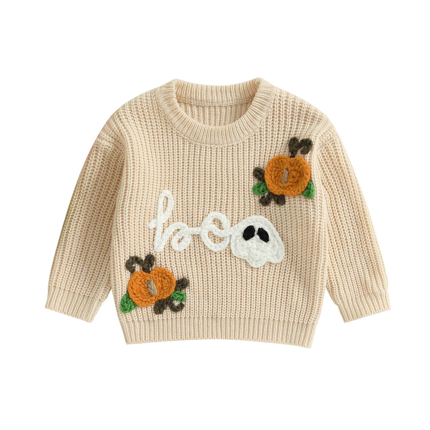 Baby Toddler Boys Girls Halloween Sweater Boo Letter Ghost Embroidery Long Sleeve Crew Neck Knitwear Pullover Top