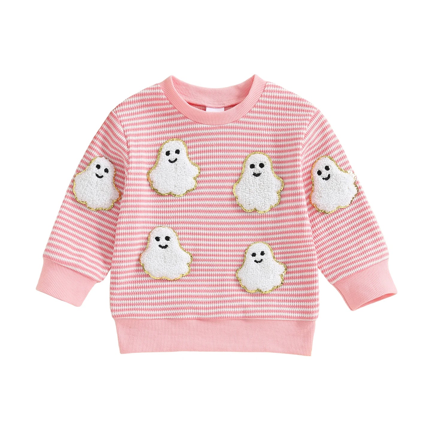 Baby Toddler Girls Boys Long Sleeve Crew Neck Ghost Pumpkin Striped Pullover Halloween Top Clothes