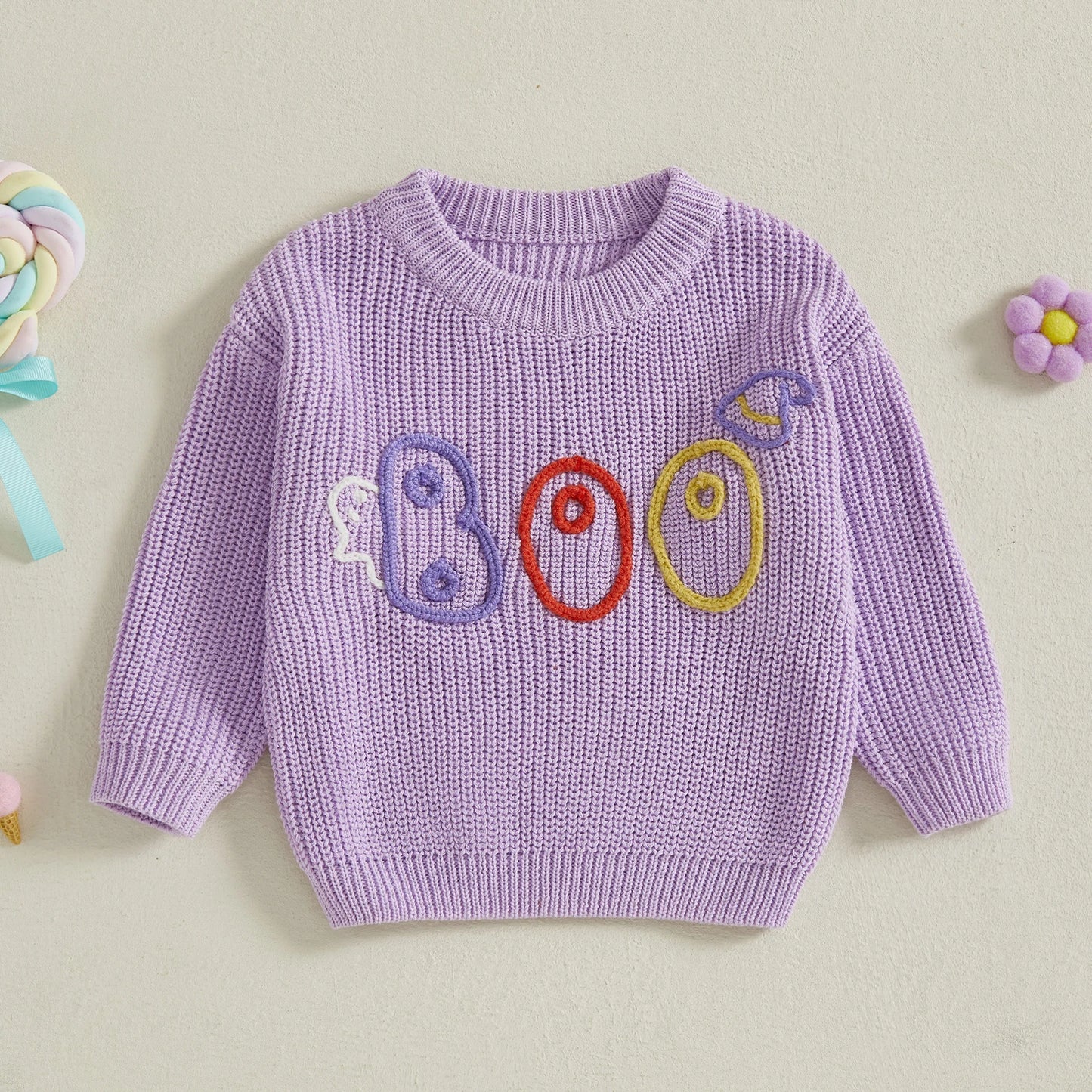 Baby Toddler Girls Boys Sweater Halloween Clothes Letter Boo Ghost Embroidery Long Sleeve Pullover Fall Top