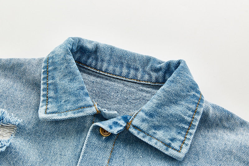 Long Sleeve Distress Denim Jumpsuit Romper