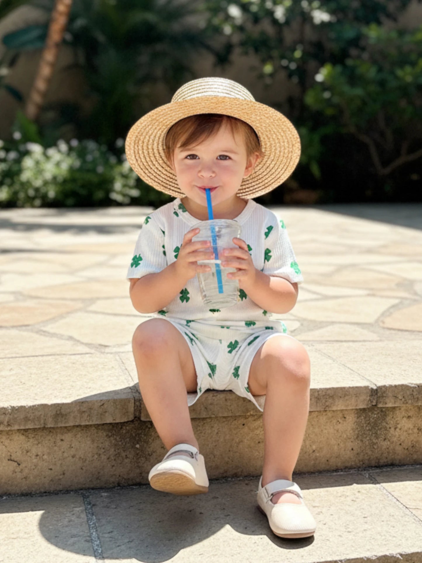 Baby Toddler Boys 2Pcs Outfit Spring Short Sleeve Crew Neck Shamrock Print Top and Elastic Waist Shorts St. Patrick's Day Set